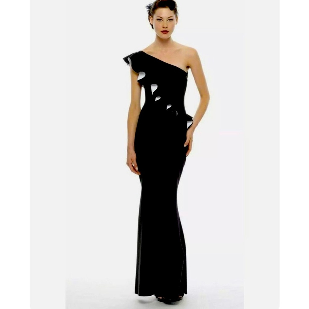 Chiara Boni La Petite Robe. One shoulder gown/ dress. Stretch. Ruffles